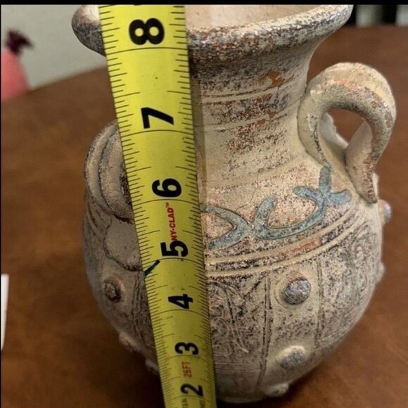 Antique-Style Ceramic Vase With Handles & Distressed Finish - Picture 9 of 10